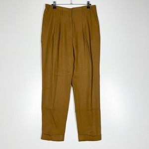 Sandro Tencel Trouser Pants Womens Brown Cropped High Waisted Cuffed Hem Size 38